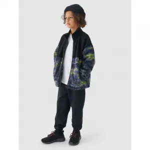 Chlapčenská flisová mikina so zipsom 4F JUNIOR FLEECE-JWAW24TFLEM246-20S-DEEP BLACK