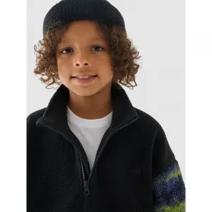Chlapčenská flisová mikina so zipsom 4F JUNIOR FLEECE-JWAW24TFLEM246-20S-DEEP BLACK