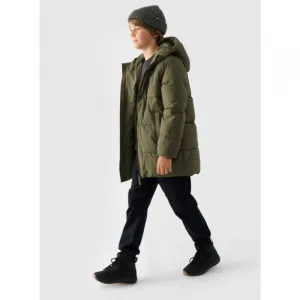 Chlapčenská bunda 4F JUNIOR DOWN JACKET-JWAW24TDJAM464-43S-KHAKI