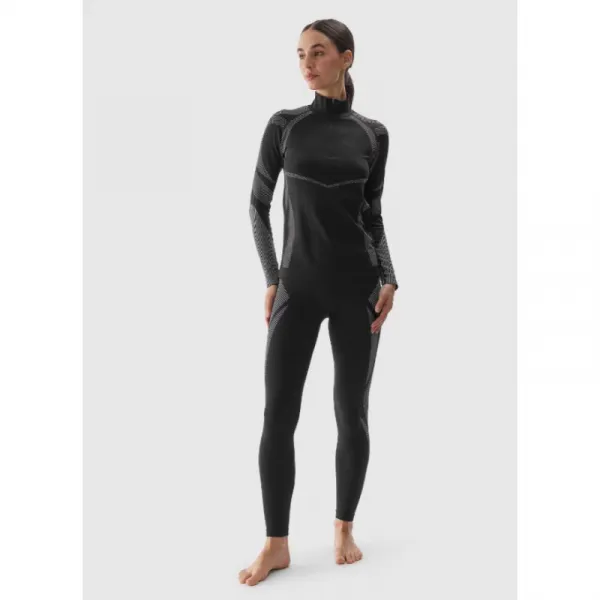 Dámska zateplená lyžiarska mikina s 1 2 zipsom 4F SEAMLESS UNDERWEAR-WAW24USEAF160-20S-DEEP BLACK