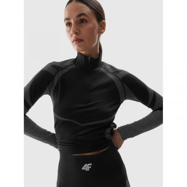 Dámska zateplená lyžiarska mikina s 1 2 zipsom 4F SEAMLESS UNDERWEAR-WAW24USEAF160-20S-DEEP BLACK