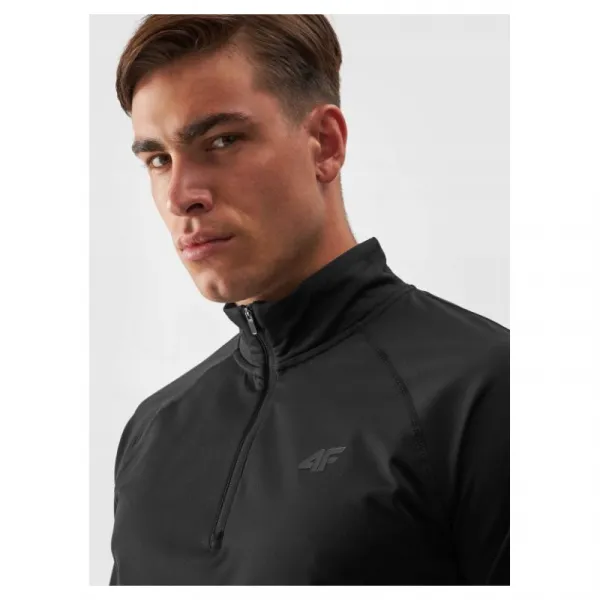 Pánska zateplená lyžiarska mikina s 1 2 zipsom 4F BRUSHED UNDERWEAR-WAW24UBRUM076-20S-DEEP BLACK