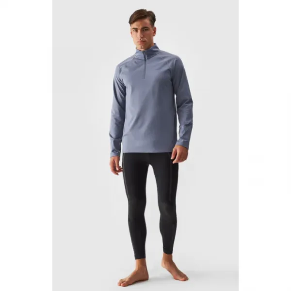 Pánska zateplená lyžiarska mikina s 1 2 zipsom 4F BRUSHED UNDERWEAR-WAW24UBRUM076-32S-DENIM