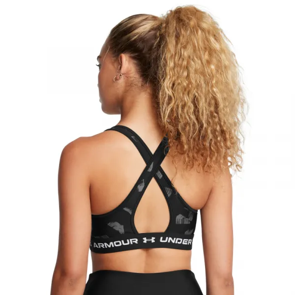 Dámska tréningová športová podprsenka UNDER ARMOUR Crossback Mid Print-BLK