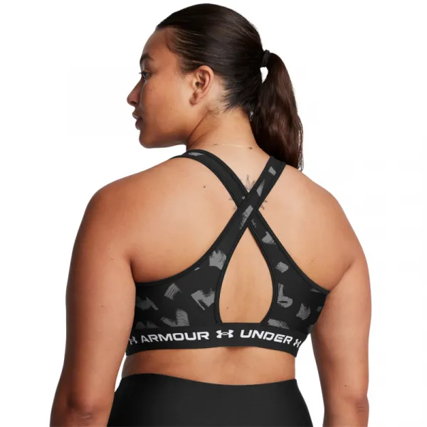 Dámska tréningová športová podprsenka UNDER ARMOUR Crossback Mid Print-BLK