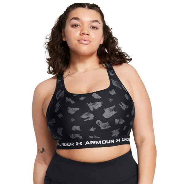 Dámska tréningová športová podprsenka UNDER ARMOUR Crossback Mid Print-BLK