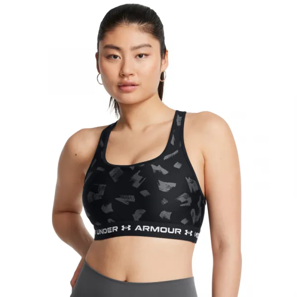 Dámska tréningová športová podprsenka UNDER ARMOUR Crossback Mid Print-BLK