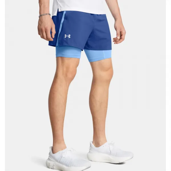 Pánske tréningové kraťasy UNDER ARMOUR UA LAUNCH 5 2-IN-1 SHORTS-BLU