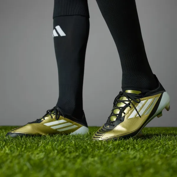 Pánske futbalové kopačky outdoorové ADIDAS F50 Elite Messi M FG gold metallic cloud white core black