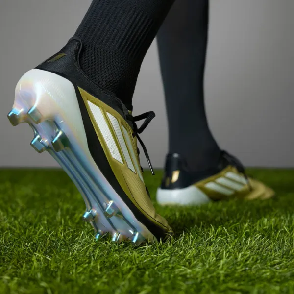 Pánske futbalové kopačky outdoorové ADIDAS F50 Elite Messi M FG gold metallic cloud white core black