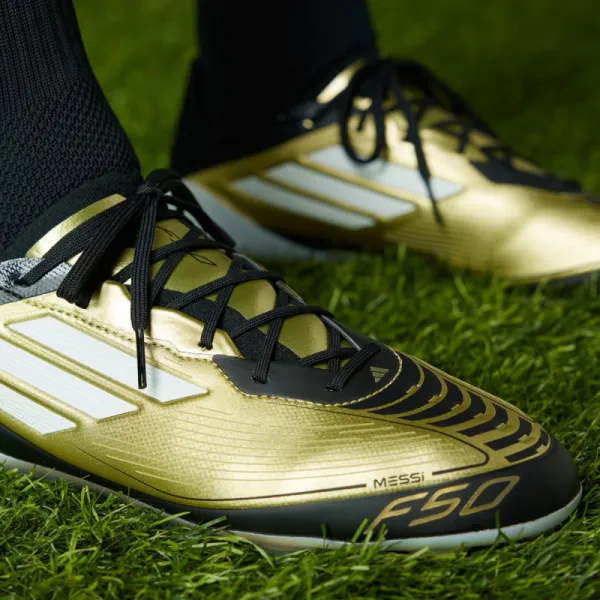 Pánske futbalové kopačky outdoorové ADIDAS F50 Elite Messi M FG gold metallic cloud white core black