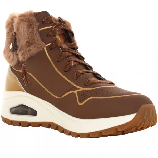 Dámske členkové zimné topánky SKECHERS Uno Rugged Zip Up taupe gold