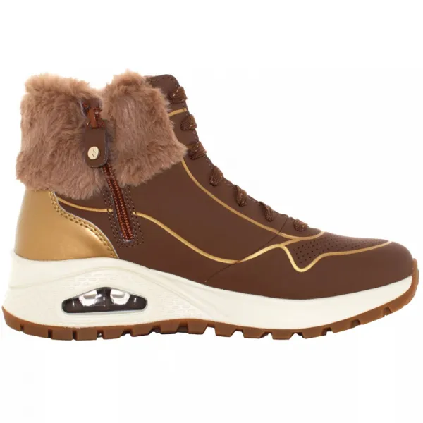 Dámske členkové zimné topánky SKECHERS Uno Rugged Zip Up taupe gold