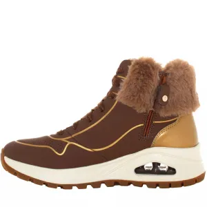 Dámske členkové zimné topánky SKECHERS Uno Rugged Zip Up taupe gold