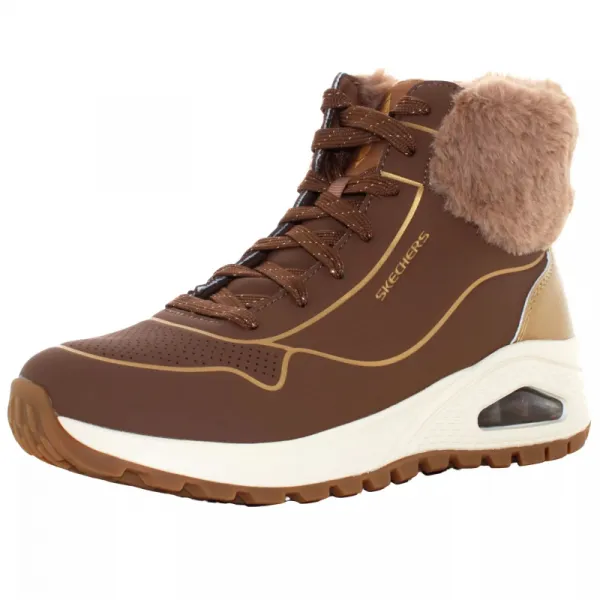 Dámske členkové zimné topánky SKECHERS Uno Rugged Zip Up taupe gold