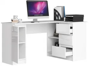 Ak furniture Rohový písací stôl B20 155 cm biely lesk pravý