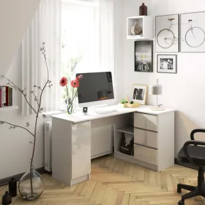 Ak furniture Rohový písací stôl B20 155 cm biely lesk pravý