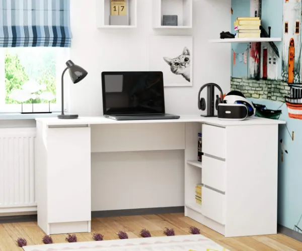 Ak furniture Rohový písací stôl B20 155 cm bílý pravý
