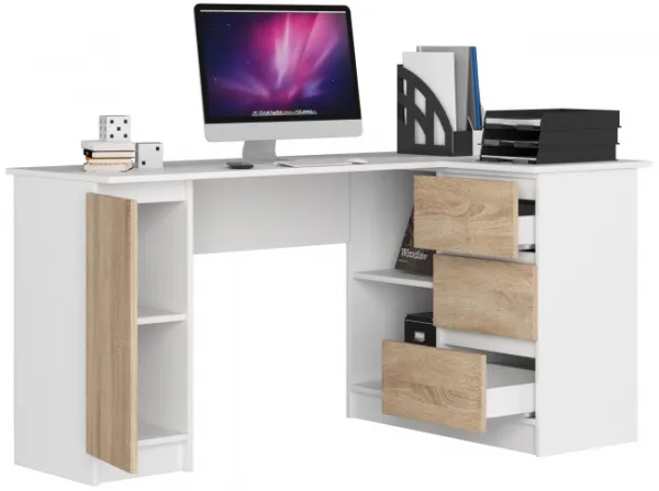 Ak furniture Rohový písací stôl B20 155 cm bílý/dub sonoma pravý