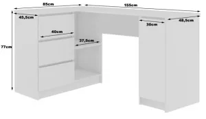 Ak furniture Rohový písací stôl B20 155 cm dub sonoma/biely ľavý