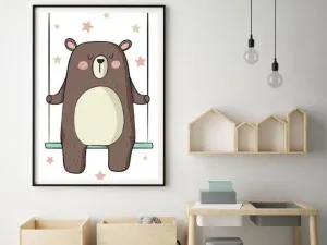 Plagát pre deti MEDVEĎ NA HOJDAČKE Zvoľte rozmer: 30 x 40 cm