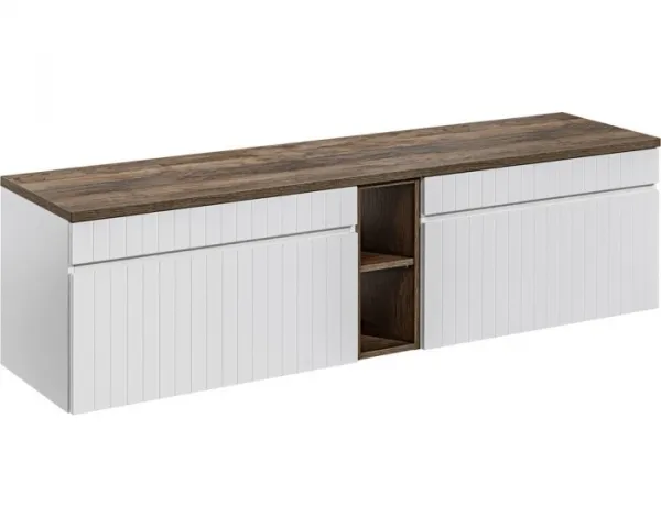 Comad Koupelnová sestava Iconic s deskou, umyvadly, skříňkami a zrcadlem 180 cm bílá/dub santa fe vintage