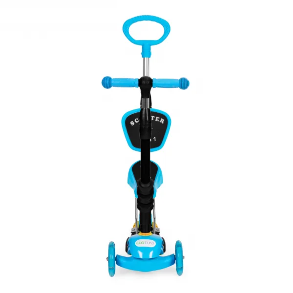 Trojkolesová kolobežka so svietiacimi kolieskami LED, 3 v 1 Balance - modrá