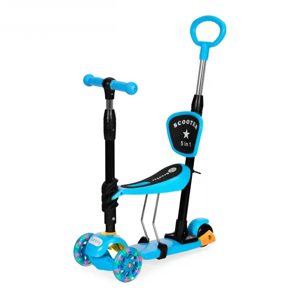 Trojkolesová kolobežka so svietiacimi kolieskami LED, 3 v 1 Balance - modrá