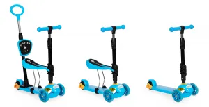 Trojkolesová kolobežka so svietiacimi kolieskami LED, 3 v 1 Balance - modrá