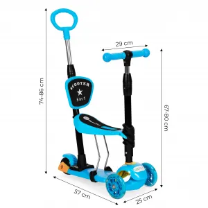 Trojkolesová kolobežka so svietiacimi kolieskami LED, 3 v 1 Balance - modrá