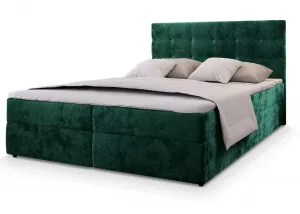 Čalúnená posteľ boxspring GLORIEN VELVET 160x200 cm tmavozelená Matrac: Bonell pružinová matrac