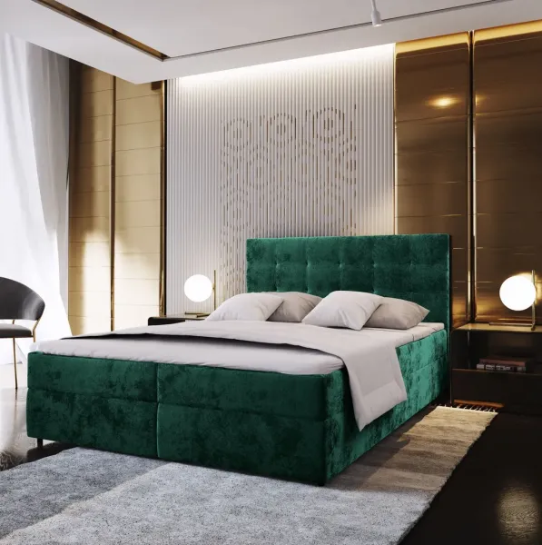 Čalúnená posteľ boxspring GLORIEN VELVET 160x200 cm tmavozelená Matrac: Bonell pružinová matrac
