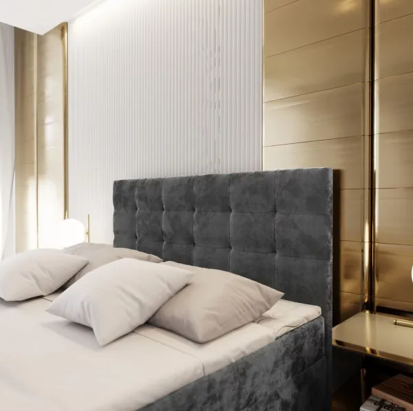 Čalúnená posteľ boxspring GLORIEN VELVET 160x200 cm sivá Matrac: Bonell pružinová matrac