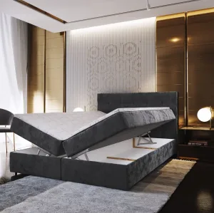Čalúnená posteľ boxspring GLORIEN VELVET 160x200 cm sivá Matrac: Bonell pružinová matrac