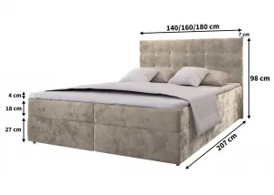 Čalúnená posteľ boxspring GLORIEN VELVET 160x200 cm sivá Matrac: Bonell pružinová matrac