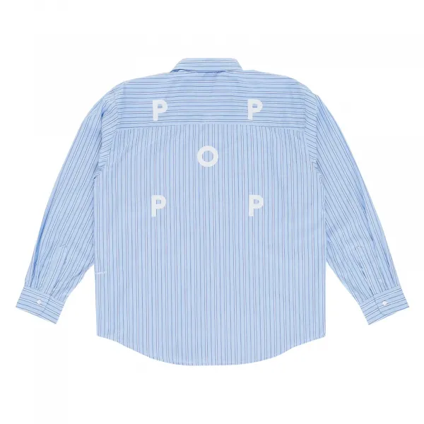 Pop Trading Company Striped Logo Shirt "White Blue" (POPSS25-03-006)