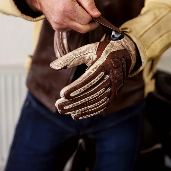 W-TEC Retro Gloves hnedo-béžová - M