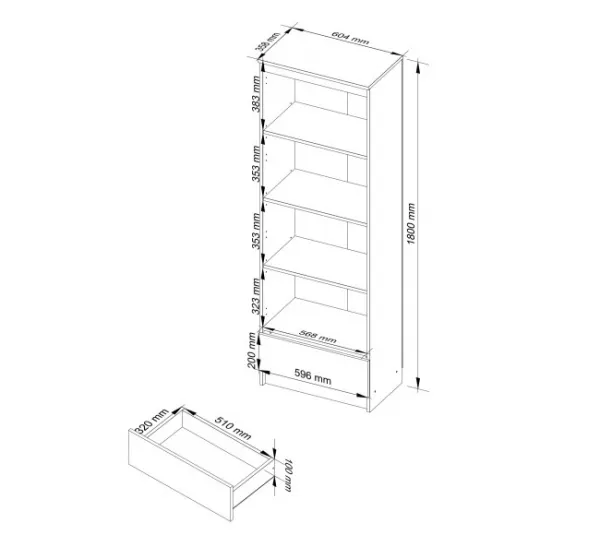Regál R60 1SZ 4P CLP biely / metalický lesk