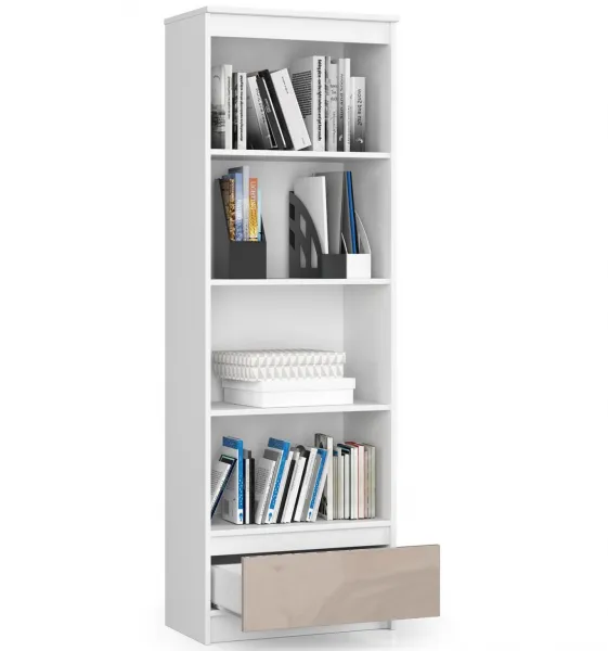 Ak furniture Kancelársky regál Rexa 60 cm 1 zásuvka a 4 police biely/cappucino
