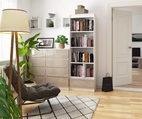 Ak furniture Kancelársky regál Rexa 60 cm 1 zásuvka a 4 police biely/cappucino