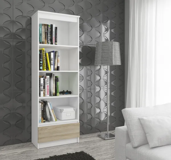 Ak furniture Kancelársky regál Rexa 60 cm 1 zásuvka a 4 police biely/sonoma