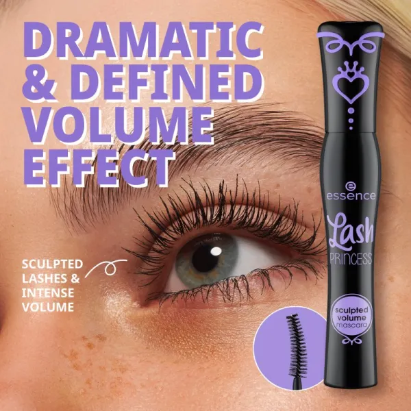 essence Lash PRINCESS tvarujúca riasenka pre objem a natočenie mihalnic odtieň Black 12 ml