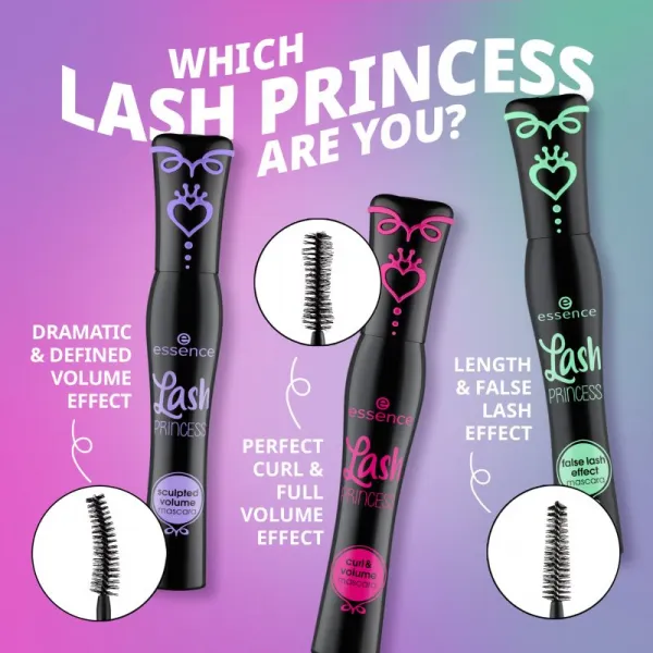 essence Lash PRINCESS tvarujúca riasenka pre objem a natočenie mihalnic odtieň Black 12 ml