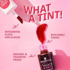 essence WHAT A TINT! tekutá lícenka a lesk na pery odtieň 02 Coral Sunset 4.9 ml