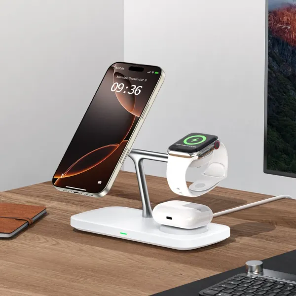 Tech-Protect A45 MagSafe bezdrôtová nabíjačka na mobil / Apple Watch / AirPods 15W, biela