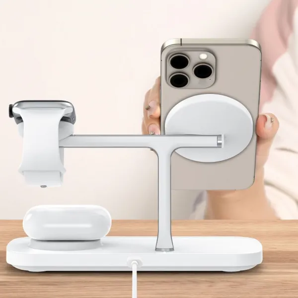 Tech-Protect A45 MagSafe bezdrôtová nabíjačka na mobil / Apple Watch / AirPods 15W, biela