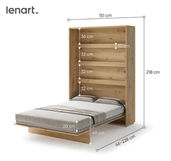 Dig-net nábytok Sklápacia posteľ Lenart BED CONCEPT BC-01 dub artisan | 140 x 200 cm