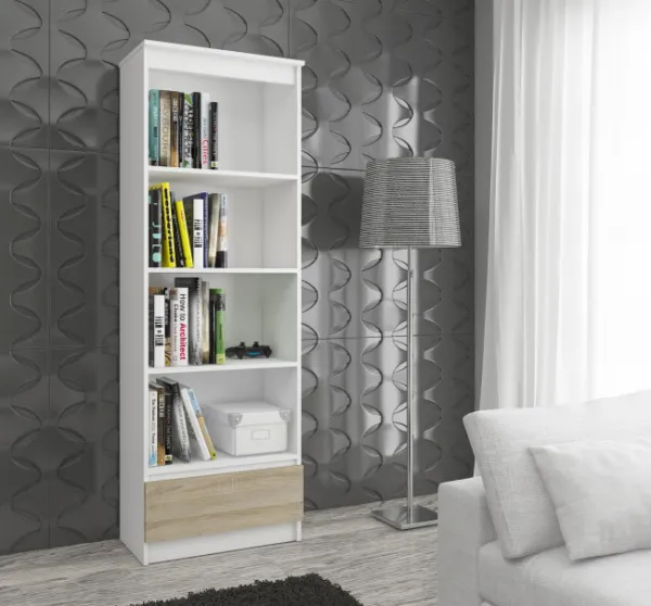 Ak furniture Kancelársky regál Rexa 60 cm 1 zásuvka a 4 police biely/sonoma