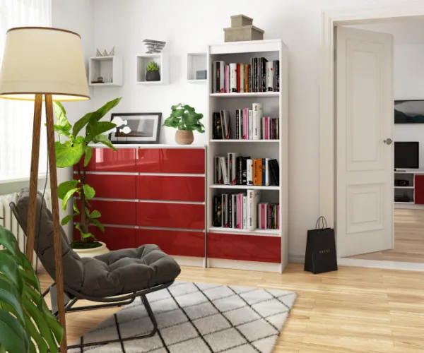 Ak furniture Kancelársky regál Rexa 60 cm 1 zásuvka a 4 police biely/červený