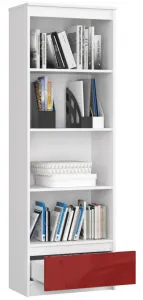 Ak furniture Kancelársky regál Rexa 60 cm 1 zásuvka a 4 police biely/červený